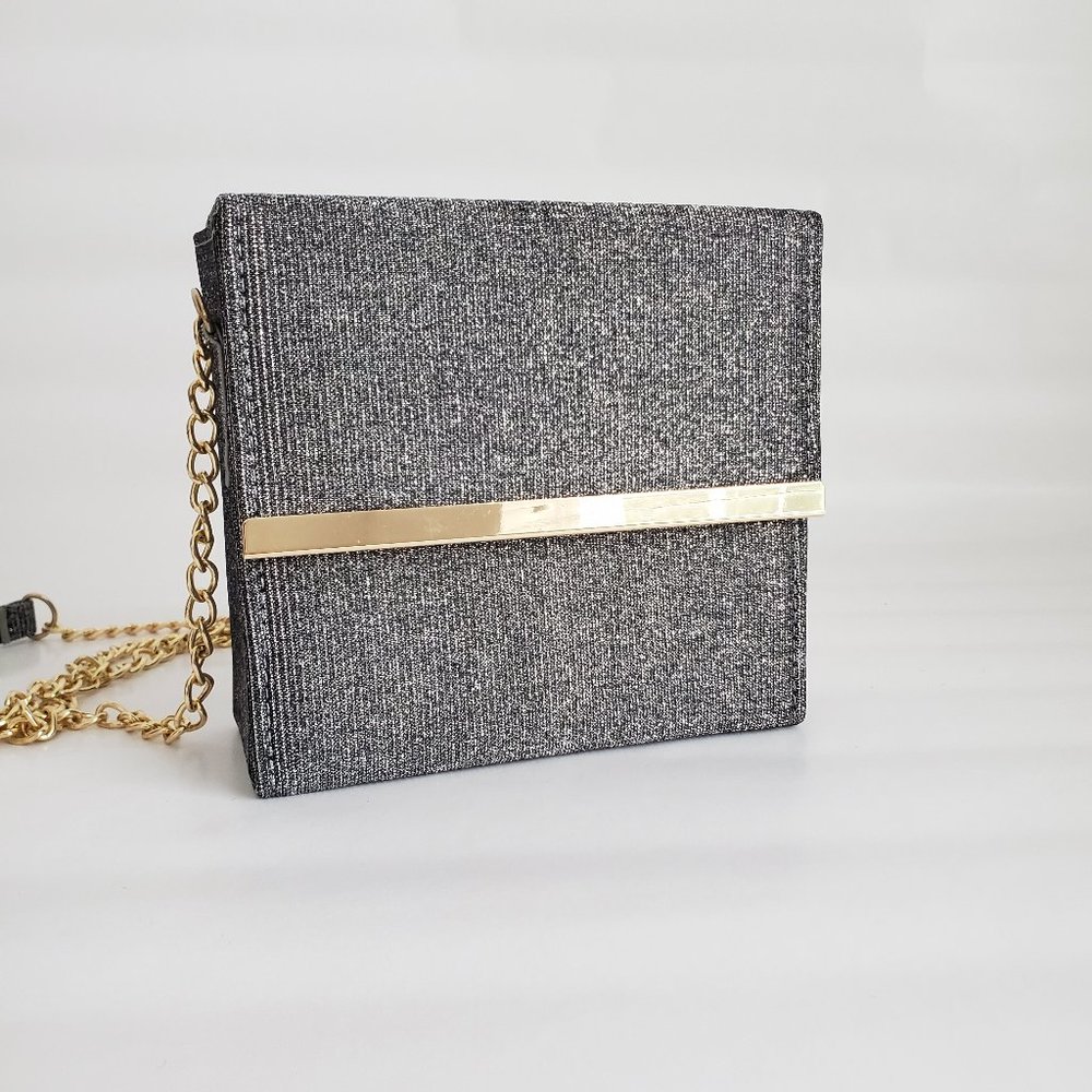 NWT Silver Sparkle Box Shaped Shoulder Bag